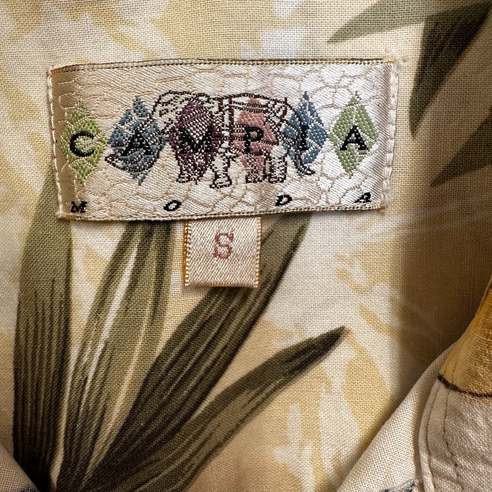 Campia Moda Hawaiian Aloha Shirt Men's S Yellow Hibiscus Vintage 90s - Y2K - Picture 4 of 8